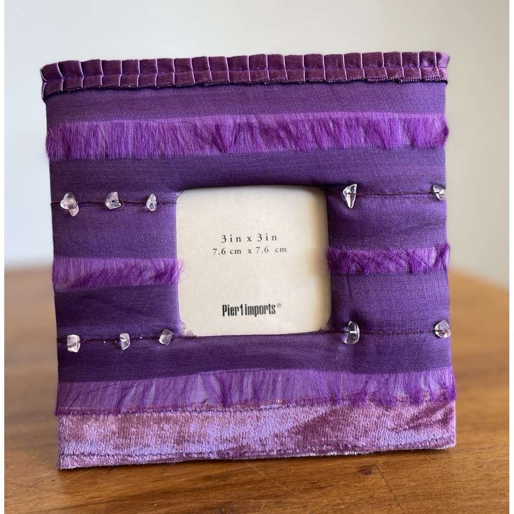 Pier 1 Imports  Picture Frame Satin Beaded & Ribbon 3" x 3" Purple‎